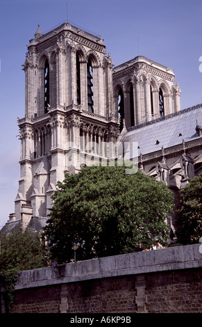 Notre Dames Türme gesehen von der Seite und hinten Stockfoto