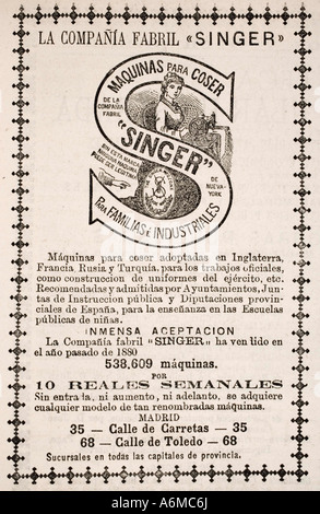 Werbung für Singer Nähmaschinen auf Credit-System im Jahr 1880 in Spanien gekauft werden Stockfoto