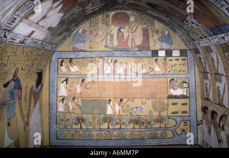 Gemälde im Grab des Sennedjem in der Arbeitnehmer Dorf Deir el Medina Ägypten Afrika 19. Dynastie Herrschaft von Ramses II 1290 1224 BC Stockfoto