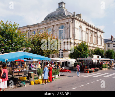 FRANKREICH NORD PAS DE CALAIS SAINT OMER MARKT TAG PLACE FOCH HOTEL DE VILLE Stockfoto