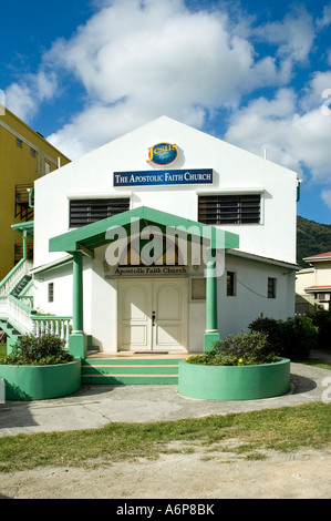 Die Creme und grün lackiert grundlegende Apostolic Faith Church, eine Tradition der Wesleyan Heiligkeit, Road Town, Tortola Stockfoto