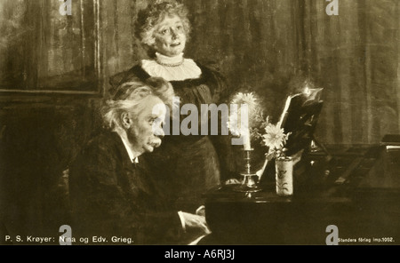 Grieg, Edvard 15.6.1843 - 4.9.1907, norwegischer Komponist, mit seiner Frau Nina, Klavier spielen, nach dem Lackieren von P.S. Kreyer, 18 Stockfoto