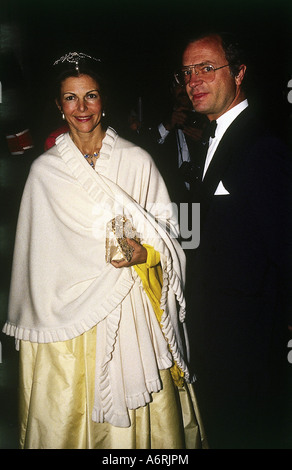 Karl XVI Gustaf, * 30.4.1946, König von Schweden seit 15.9.1973 mit Frau Silvia, halbe Länge, während der 25. Hochzeit davon Stockfoto