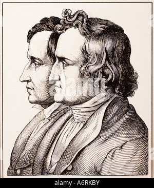 Grimm, Wilhelm Carl, 24.2.1786 - 16.12.1859, deutscher Wissenschaftler, Porträt, Jacob Ludwig Grimm (1785-1863), Kupferstich von Hugo Bür Stockfoto