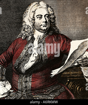 Handel, George Frideric, 23.2. 1685 - 14.4.1759, deutscher Komponist, Porträt, Stich nach Gemälde von Sir Thomas Hudson, 1749, Stockfoto