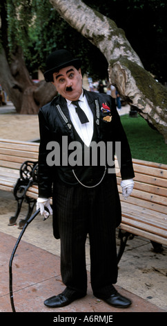 chilenische Straße Entertainer Mimik Charlie Chaplin, Stockfoto