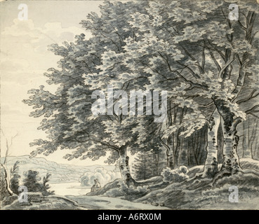 Bildende Kunst, Höger, Joseph (1801 – 1877), fränkische Landschaft in der Nähe des Flusses Altmühl, Aquarell, 1845, 18, 7 x 26, 7 cm, private co Stockfoto