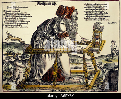 Allegorie, Alter, 'Still Lernen', Holzschnitt von Hans Glaser, Nürnberg, 16. Stockfoto