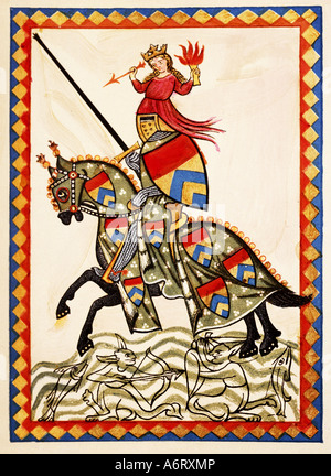 Bildende Kunst, Mittelalter, Gothic, Beleuchtung, Codex Manesse, Zürich, 1305-1340, Ulrich von Liechtenstein (ca. 1200-1275), Stockfoto