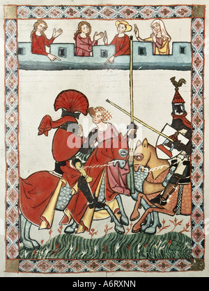 Bildende Kunst, Mittelalter, Gothic, Beleuchtung, Codex Manesse, Zürich, 1305-1340, Dürner, Verkleidung Farbe auf Pergament, Universität Stockfoto