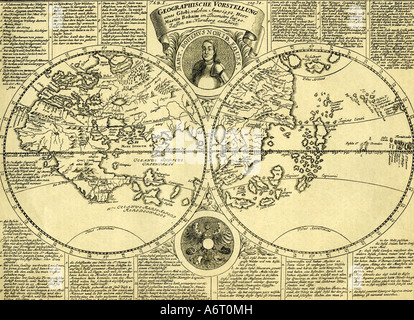 Cartoraphe, Weltkarten, Karte nach Globus von Martin Behaim, 1492, Stockfoto