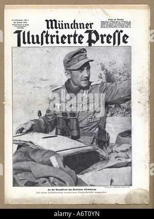 Zeitungen/Zeitschriften, 'Münchner illustrierte Presse', Band 19, Nummer 4, 22.1.1942, Titel, vor dem Deutschen Afrikakorps, Presse, Medien, Magazin, München, Deutschland, Drittes Reich, Zweiter Weltkrieg, Weltkrieg, Nordafrikanische Kampagne, Stockfoto