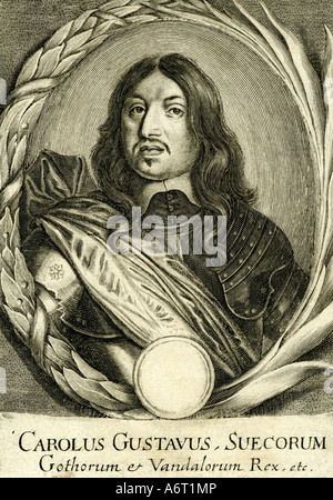 Charles X. Gustav, 8.11.1622 - 23 2.1660, König von Schweden, 16.6.1654 - 23.2.1660, Porträt, Gravur, 17. Jahrhundert, historische, Hallo Stockfoto