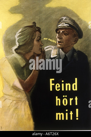 Ereignisse, Zweiter Weltkrieg/zweiter Weltkrieg, Propaganda, Plakat, "Der Feind hört zu", ca. 1942, Stockfoto