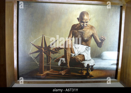 Malerei von Mahatma Gandhi in der Gandhi Ashram Ahmadabad Gujarat Indien Stockfoto