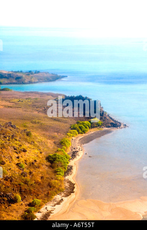 Kurz vor der Landung in Rodrigues. Ein Blick aus der Luft auf Flug von Mauritius Stockfoto