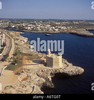 Luftbild - nach Südosten über das 17. Jahrhundert Burg von San Nicolas, Ciutadella / Ciudadella, Menorca / Minorca. Stockfoto