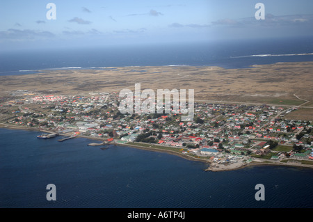 Luftaufnahme von Stanley, der Hauptstadt der Falkland-Inseln, Süd-Atlantik Stockfoto