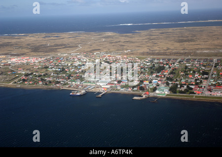 Luftaufnahme von der Hauptstadt der Falkland-Inseln, Stanley Stockfoto