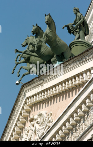 Ein Detail der Pferde und Streitwagen Statue an der Vorderseite des Bolschoi-Theaters in Moskau Russland Stockfoto