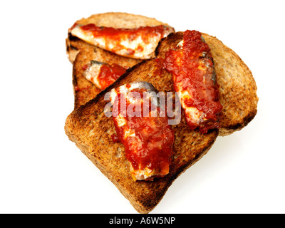 Sardinen auf Vollkorn Toast Stockfoto