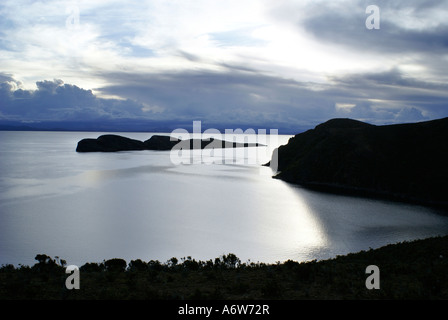 Blick über den Lake Titikaka am Abend, Isla del Sol, Bolivien Stockfoto