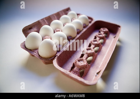 Studioaufnahme eines offenen roten Box weiße Eier auf einem weißen Hintergrund Stockfoto