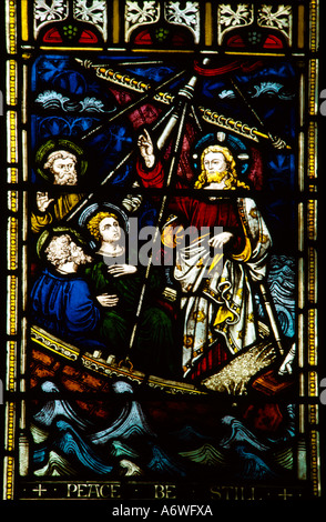 Beruhigung der Wellen Memorial Fenster 1878 St Peters Pfarrei Christus Kirche Süd Weald Essex In Erinnerung an Mittelmotor Mann Francis Newton Stockfoto