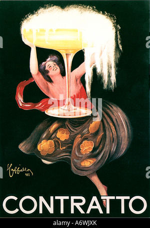 Contratto 1923 klassischen Art-deco-Sekt Plakat von der master Grafiker Cappiello Stockfoto