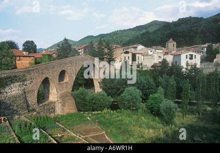 San Joan de Les Abadesses, Pont gut, alte Brücke. Stockfoto