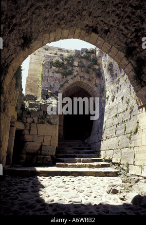 Mittlerer Osten, Syrien, Krak de Chevaliers.  Erhaltene Kreuzfahrerburg Stockfoto