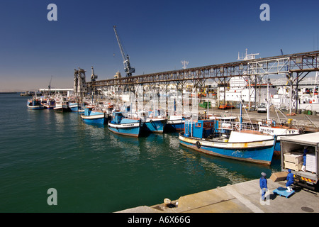 Angelboote/Fischerboote vertäut in der Waterfront am Hafen in Cape Town, South Africa. Stockfoto