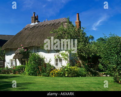 BOSHAM WEST SUSSEX UK Juni ziemlich weiß gewaschen Reetdachhaus in diesem schönen Dorf Stockfoto