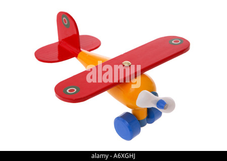 Spielzeugflugzeug ausgeschnitten auf weißem Hintergrund Stockfoto