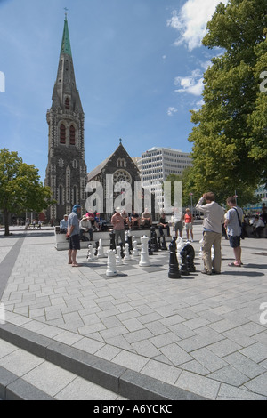 Freiluft-Schach in Vorplatz der Kathedrale von Christchurch Neuseeland Stockfoto