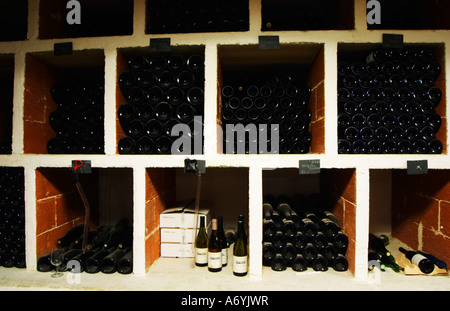 Domaine Cazeneuve in Lauret. PIC St. Loup. Languedoc. Flasche Keller. Frankreich. Europa. Flasche. Kästen mit Flaschen. Stockfoto