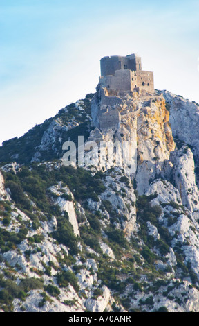 Chateau de Queribus. Hügel-Katharer-Festung. Les Pays und Châteaux Cathares. Languedoc. Die Ruinen Stockfoto