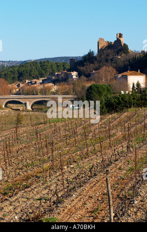 Das Cathare Hügel Schloss in Durban-Corbières. Fitou. Languedoc. Die Ruinen einer Schloss-Festung. Das Weingut. Frankreich. Europa. Stockfoto
