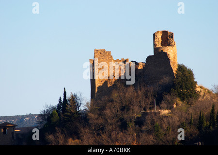 Das Cathare Hügel Schloss in Durban-Corbières. Fitou. Languedoc. Die Ruinen einer Schloss-Festung. Frankreich. Europa. Stockfoto