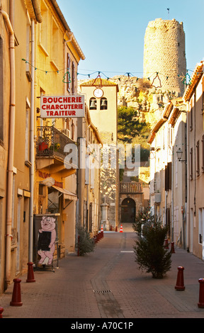 Gruissan-Village. La Clape. Languedoc. Dorfstraße. Frankreich. Europa. Stockfoto