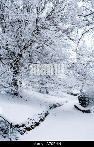 Schnee gefüllt Landschaft auf Coate Water Country Park getroffen, Stockfoto