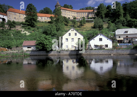 Europa, Tschechische Republik, Südböhmen, Rozmberk Nad Vltavou Stadt über Vltava (Moldau) Stockfoto
