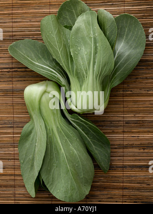 Pak Choi Blätter auf Bambus Hintergrund - high-End Hasselblad 61mb digitales Bild Stockfoto