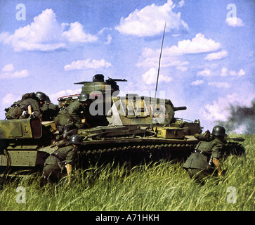 Ereignisse, Zweiter Weltkrieg/Zweiter Weltkrieg, Russland 1941, deutscher Panzer Pzkw III und Infanterie im Kornfeld, Sommer 1941, Stockfoto