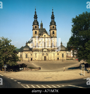 Geographie / Reise Deutschland, Hessen, Fulda, Kirchen, Dom, Neubau 1704 - 1712 von Johann Dientzenhofer, Außenansicht vorne, Architektur des Barock, Bauherr: Abt Adalbert von Schleiffras, erbaut als Kreuzgang der Benedikter 791 - 819, Stockfoto