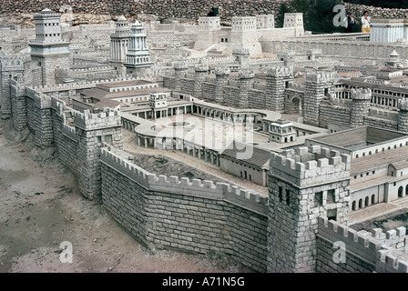 Geographie/Reise, Israel, Jerusalem, Stadtminiatur zur Zeit Jesu Christi, Anfang des 1. Jahrhunderts, Palast des Herodes, Hotel Holy Land Inn, Königreich Judaea, Antike, erbaut unter König Herodes Dem Großen (regierte 37 - 4 v. Chr.), von 4 n. Chr. unter römischer Verwaltung, zerstört 70 n. Chr., historisch, historisch, alt, Architektur, Stadtmauer, Palästina, UNESCO-Weltkulturerbe/-Stätten, alte Welt, Stockfoto