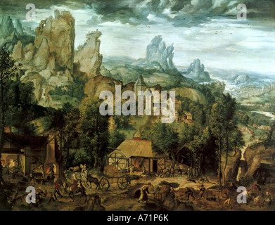 "Fine Arts, Bles, Herri met de (ca. 1500-1550 / 1560), Malerei," Landschaft mit Eisenwerk, Nationalgalerie, Prag, Hallo Stockfoto