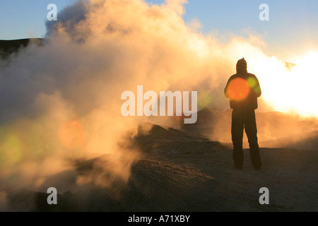 Fumarolen und Geysiren Valle Sol De La Manana Morgen Sun Valley Südwesten Boliviens Stockfoto