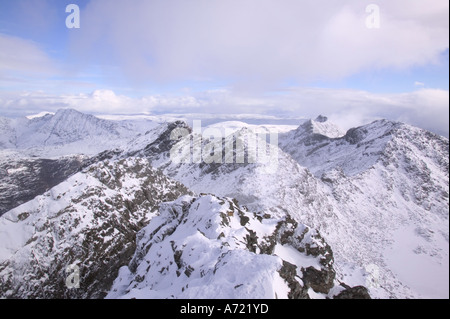 Die Cuillin Grat vom Gipfel des Sgurr Alasdair, der höchste Gipfel in der Cuillin Ridge, ein Munro auf Skye, Schottland, UK Stockfoto