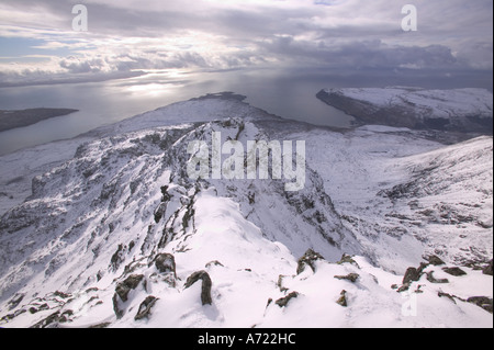 Blick vom Gipfel der Sgurr Alasdair, der höchste Gipfel in der Cuillin Ridge, ein Munro auf Skye, Schottland, UK Stockfoto